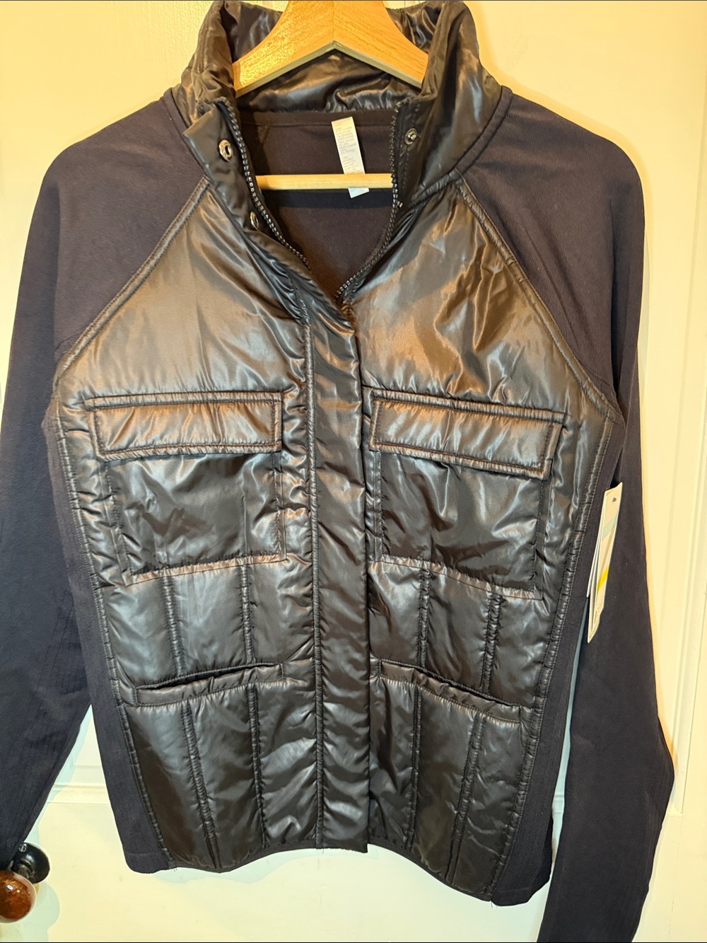 Zella Black Quilted Puffer Jacket with Knit Sleeves